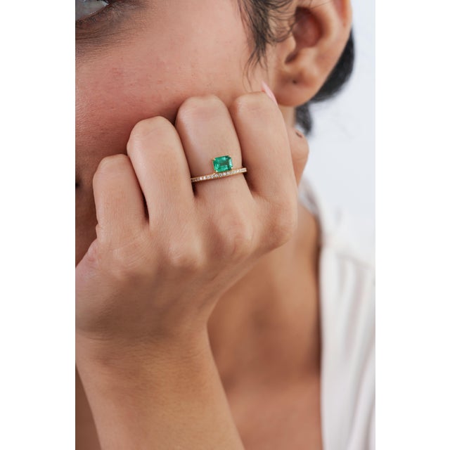 Not Yet Made - Made To Order 14k Yellow Gold Octagon Cut Floating 1 Carat Emerald Diamond Ring Size 5 For Sale - Image 5 of 18