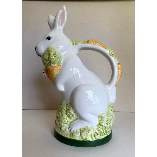 Figurative Italian Ceramic Bunny Rabbit With Carrots Figurative Pitcher For Sale - Image 3 of 12