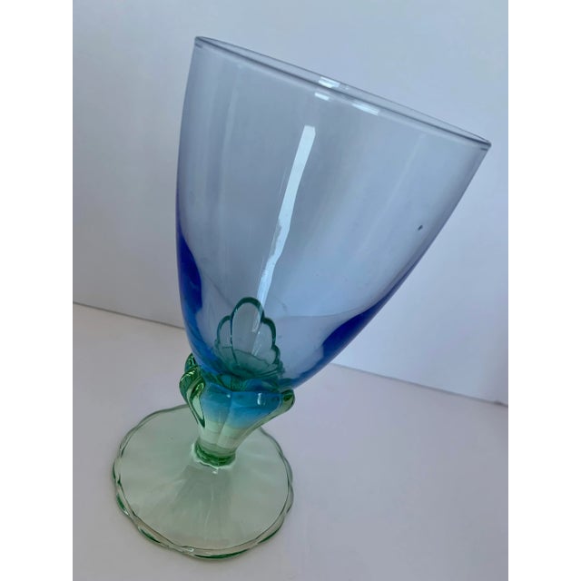 Blue Vintage Bi-Colored, Green and Blue, Hand-Blown Water Goblets, 'Bahia' by Italy's Bormioli Rocco- Set of 10 For Sale - Image 8 of 10