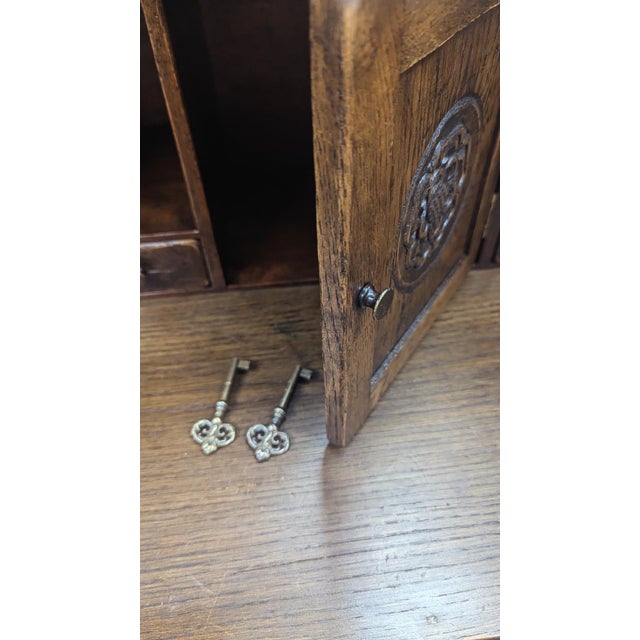 Antique Ethan Allen English Carved Rustin Secretary Desk For Sale - Image 9 of 14