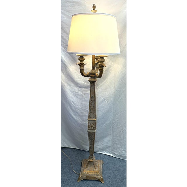 Traditional Vintage Victorian Style Heavy Painted Metal 4-Light Torchiere Floor Lamp For Sale - Image 3 of 17