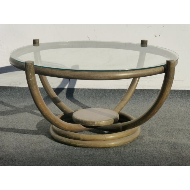 Vintage Bamboo Rattan Tiki Palm Beach Style Coffee Table ...