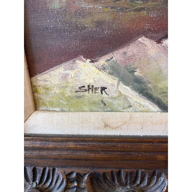 Textile Original Signed “Sher” Oil on Canvas – Harbor Fishing Village With Men & Boats – Framed, 31.25” X 26” For Sale - Image 7 of 14