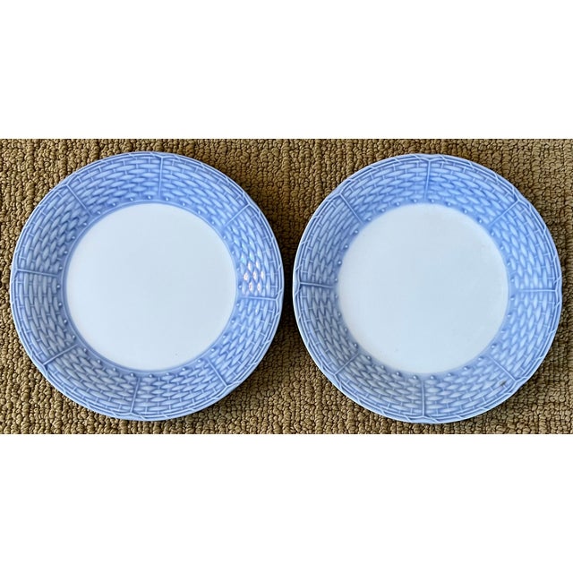 Mid 20th Century English Porcelain Blue and White Basketweave Plates for Salad, Cake or Hors d'Oeuvres - Set of 12 For Sale - Image 13 of 16