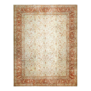 Light Ivory Field Rustic Floral Pattern Antique 19th Century Persian Tabriz Rug