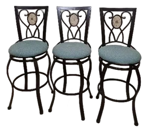 1980s Metal Black Frame Barstool Green Color Upholstered Seat Swivel Set of 3