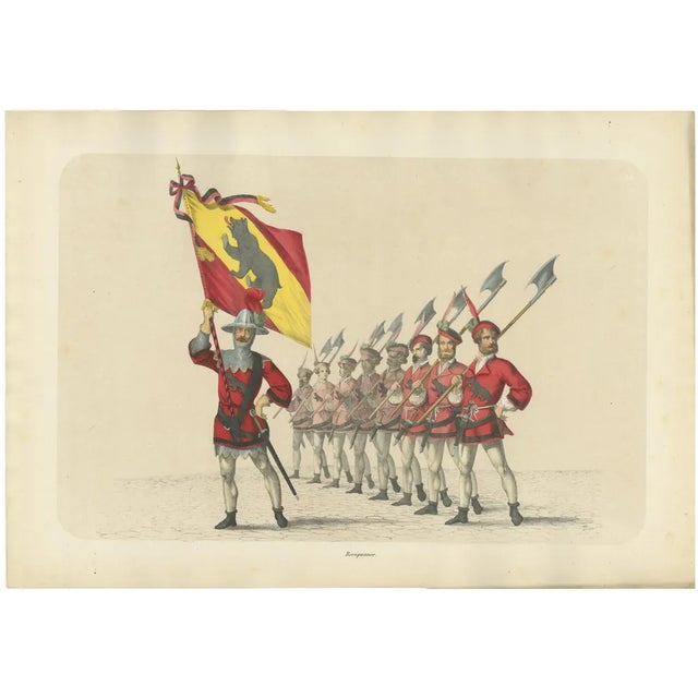 H. Jenny, Bernese Banner Carrier Leading Halberdiers in Swiss Confederation Pageantry, 1855, Print For Sale