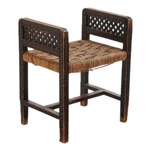 French Carved Oak Stool With Cord Seat Circa 1947