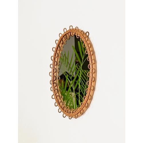 Vintage Oval Mirror in Curved Rattan and Bamboo by Franco Albini, Italy, 1960s For Sale - Image 11 of 12