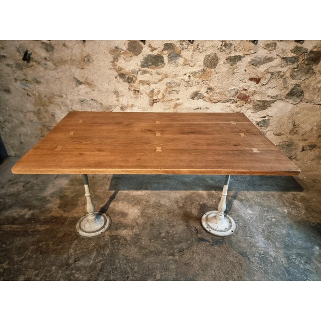 Vintage French Table with Oak Top & Cast Iron Legs For Sale - Image 4 of 16