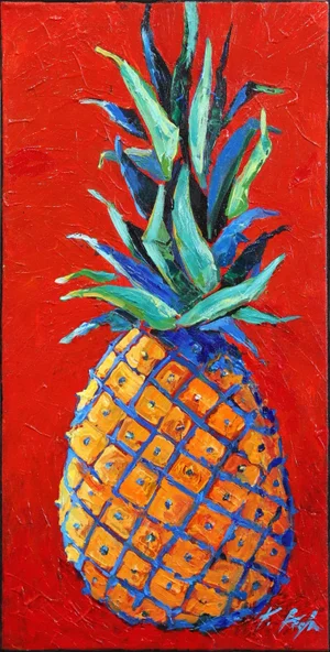 Colorful Figurative Original Artwork "Pineapple Kiss" Contemporary Still Life Acrylic Painting by Kathleen Keifer