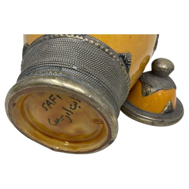 Ceramic Set of 3 Vintage Moroccan Ceramic Jars with Silver Filigree, 1980 For Sale - Image 7 of 13