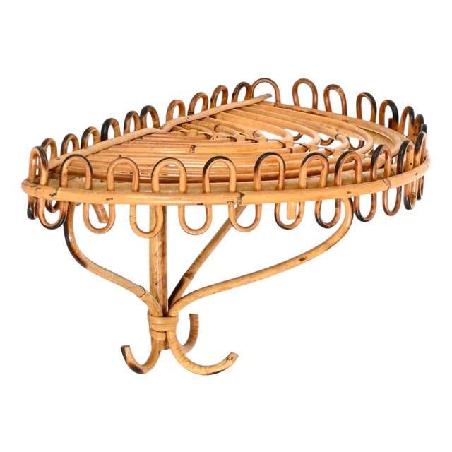 Midcentury Curved Rattan and Bamboo Wall Shelf by Franco Albini, Italy, 1960s For Sale