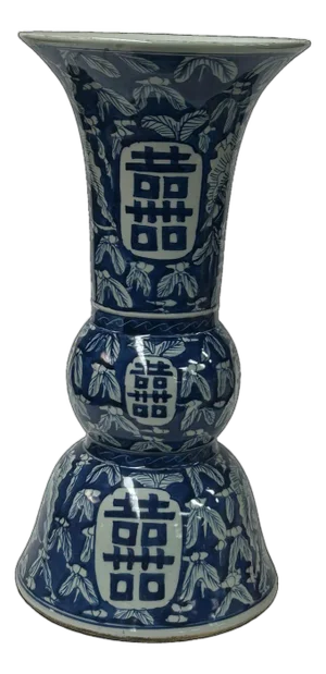 Chinese Blue White Double Happiness Graphic Porcelain Vase Gb598s