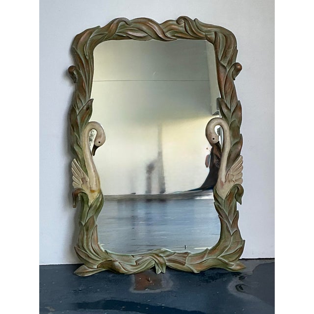 Late 20th Century Vintage Hand Carved Swan Mirror For Sale - Image 5 of 12