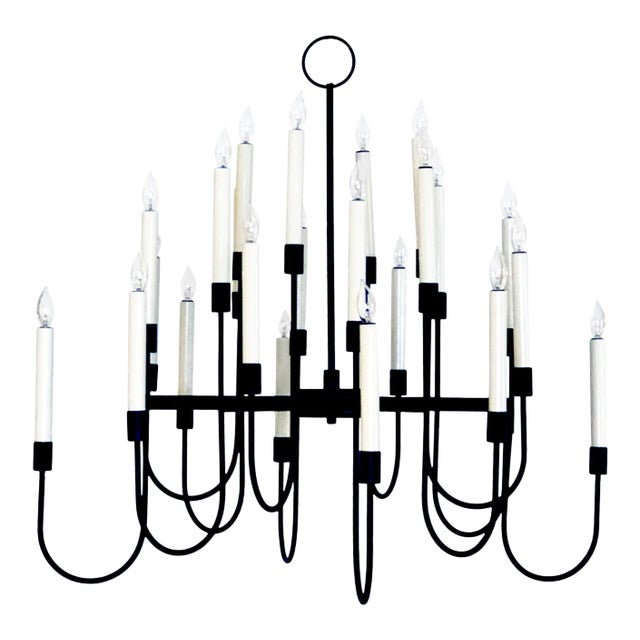 1960's Black Enameled Metal 12-Arm Candelabra Style Chandelier in the Style of Tommi Parzinger For Sale