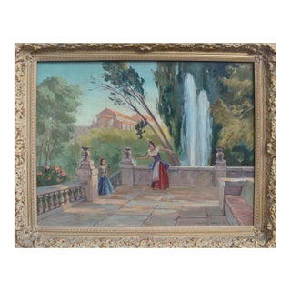 Mid Century Figurative Landscape -- Sisters on the Terrazza by Ingvar Helgi For Sale