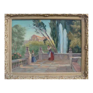 Mid Century Figurative Landscape -- Sisters on the Terrazza by Ingvar Helgi