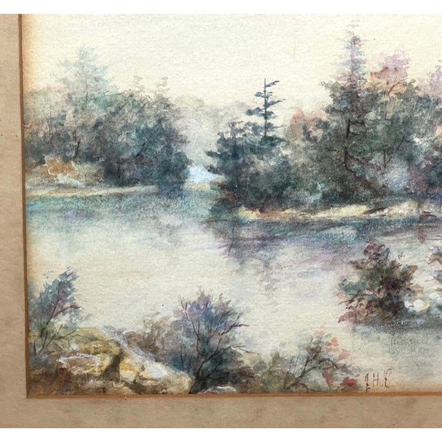 Paint Antique 19th Century Orig ZHR Winter River Watercolor Realism Landscape Painting For Sale - Image 7 of 11