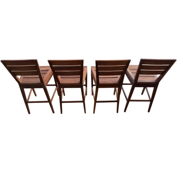 1990s Vintage Brown Jordan Solid Teak Slat-Back Outdoor Barstools - Set of 4 For Sale - Image 5 of 11