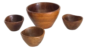 1970s Teak Wood Cone Shaped Bowls, 4 Piece Set