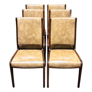 Set of Six Mid Century Modern Teak & Faux Leather Dining Chairs by G-Plan, Uk c.1960 For Sale