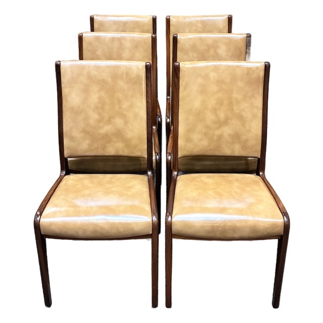 Set of Six Mid Century Modern Teak & Faux Leather Dining Chairs by G-Plan, Uk c.1960 For Sale