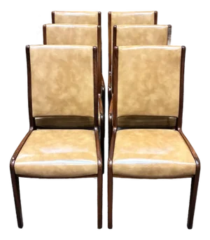 Set of Six Mid Century Modern Teak & Faux Leather Dining Chairs by G-Plan, Uk c.1960