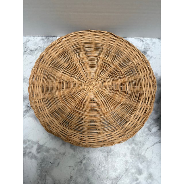 Tan Vintage Wood Wicker Plate Holders and Basket Set of 8 For Sale - Image 8 of 8