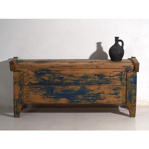 Antique Blue-Painted Pine Chest, Central Europe, 1870 For Sale - Image 12 of 14