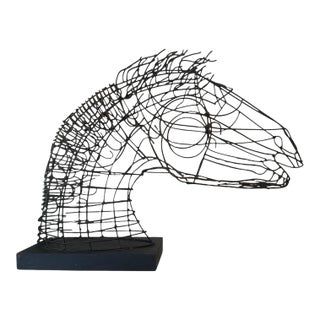 Late 20th Century Large Modernist Welded Steel Wire Horse Head Sculpture on Metal Base For Sale