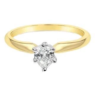 Quarter Carat Pear Solitaire Diamond Engagement Ring, Size 4 For Sale