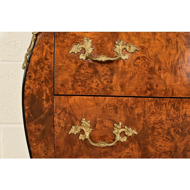 Italian Louis XV Burled Walnut Bombay Commode With Mounted Gilt Bronze Ormolu | Circa 1960s For Sale - Image 11 of 17