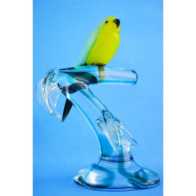 20th Century Sculpture of Parrot on Branch in Opaline Murano Glass attributed to Seguso Glassworks, Set of 2 For Sale - Image 10 of 18