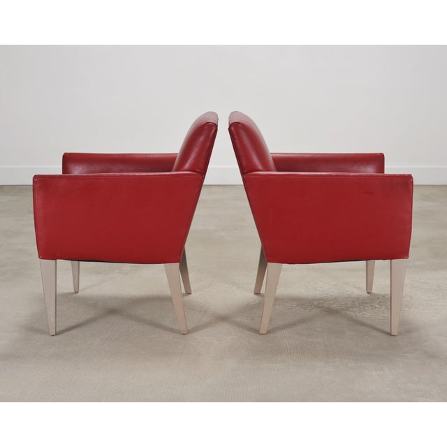 Red Pair of Italian Art Deco Style Red Leather Lounge Armchairs For Sale - Image 8 of 18