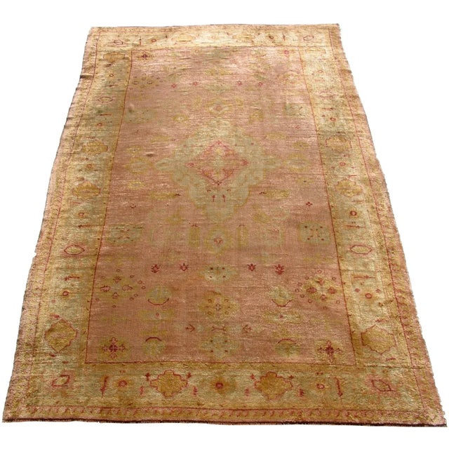 1850s Antique Tribal Turkish Oushak Rug - 12'10'' X 7'10'' For Sale - Image 9 of 9