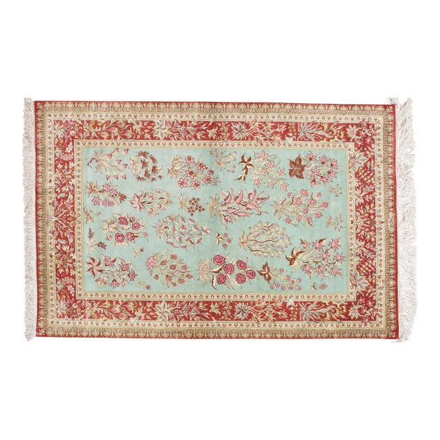 Late 20th Century Handmade Persian Silk Qum Rug 3'3"x5' For Sale