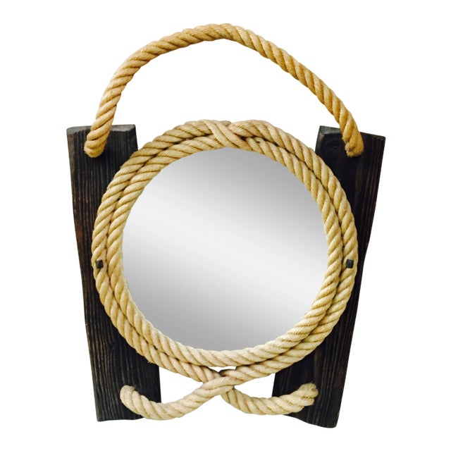1960s Audoux Minet Rope and Wood Mirror For Sale