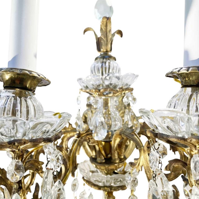 Four-Light Crystal and Bronze Wall Lamps, 1900s, Set of 2 For Sale - Image 4 of 9