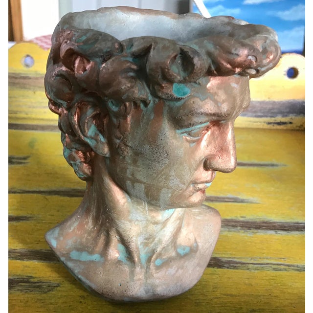Flower Girl Kissing Bust Copper Patina Indoor Outdoor Head Planter For Sale - Image 15 of 15
