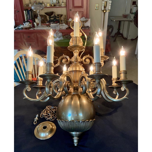 Chapman Georgian Antique Brass 12 Arm Chandelier. Model #808AB (Antique Brass Finish) 36" high 28" width. Heavy large Cast...
