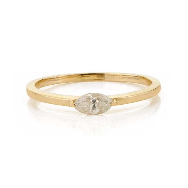 Modern Marquise Cut Diamond Solitaire Ring Size 5.5 in 14k Yellow Gold For Sale In New York - Image 6 of 16