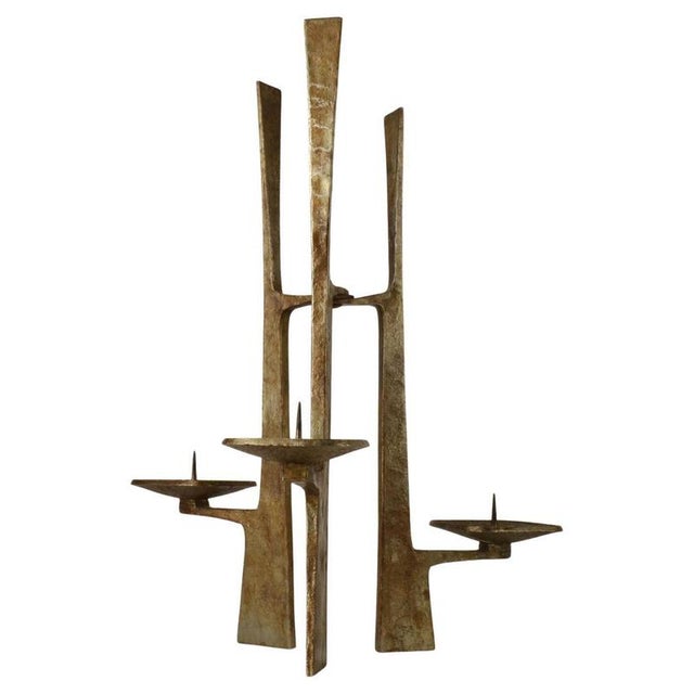 Sculptural Three-Arm Candelabra in Forged Steel, 1960 For Sale - Image 10 of 10