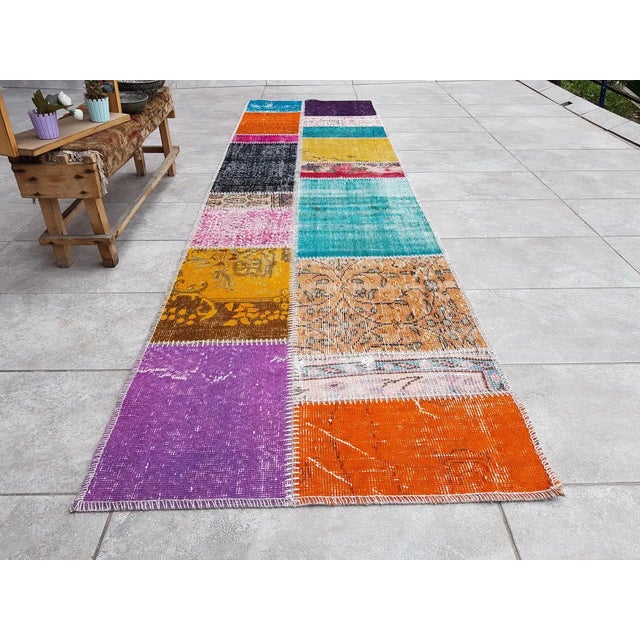 Vintage Colourful Oushak Runner For Sale - Image 9 of 10