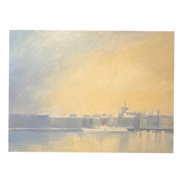 Claude Sauthier, Mont-Blanc Quay, Oil on Wood, 1970s For Sale