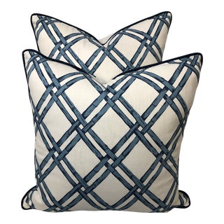Clarke & Clarke Bhutan Denim Caning Pillows a Pair For Sale