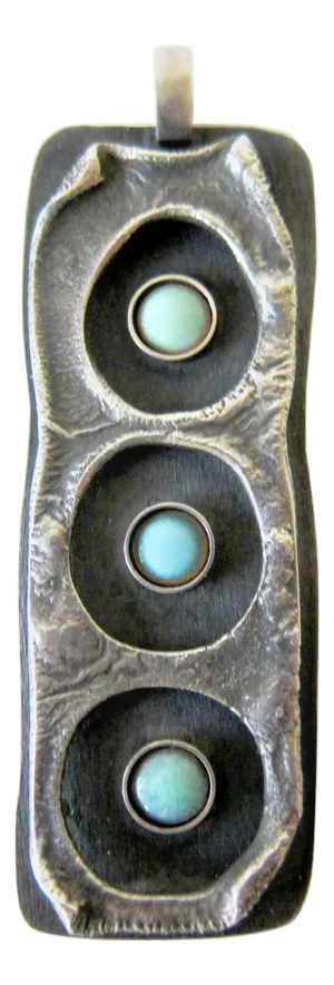 James Parker Sterling Silver Turquoise Enamel Brutal Modernist Pendant