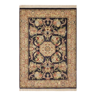 Shabby Chic Anarkali Pak-Persian Blue/Beige Wool Rug - 4'0'' X 6'1'' For Sale