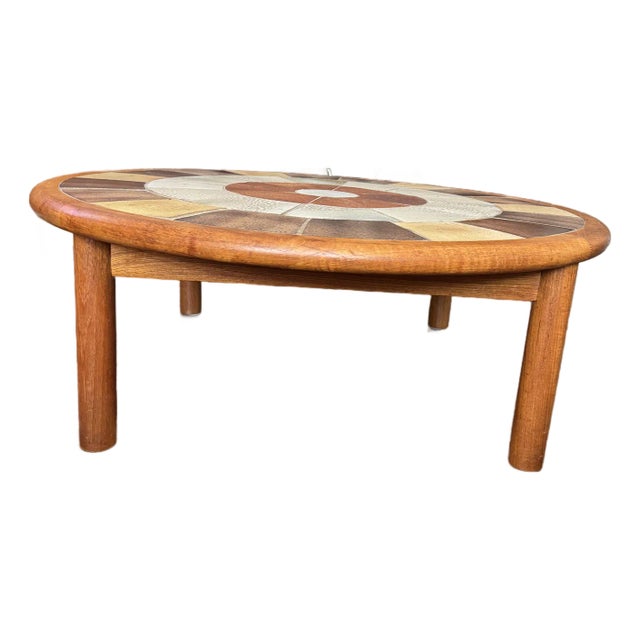 1980s Mid- Century Danish Modern Teak Coffee Table With Ceramic Inlay Tiles For Sale