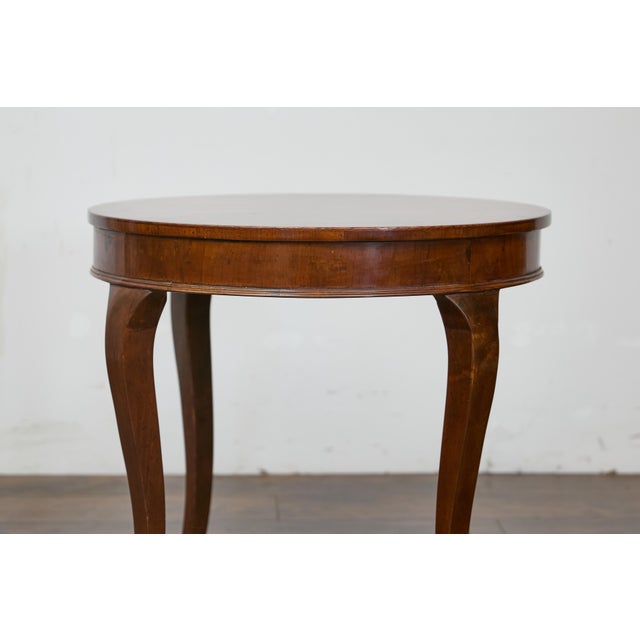Wood Italian Walnut Table with Round Quarter Veneer Top and Cabriole Legs For Sale - Image 7 of 12
